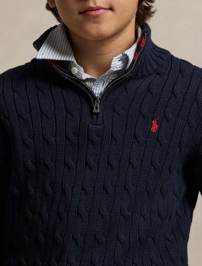 RALPH LAUREN KATOENEN KABELTRUI MET KWARTRITS