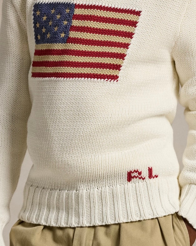 RALPH LAUREN KATOENEN TRUI MET RONDE HALS EN VLAG