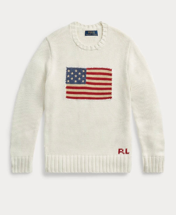 RALPH LAUREN KATOENEN TRUI MET RONDE HALS EN VLAG