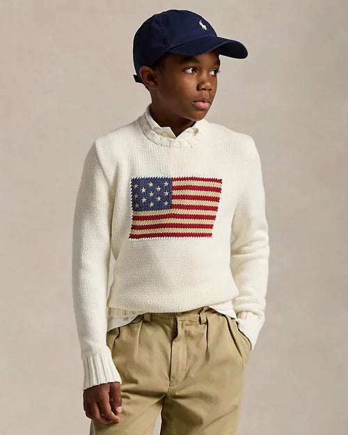 RALPH LAUREN KATOENEN TRUI MET RONDE HALS EN VLAG