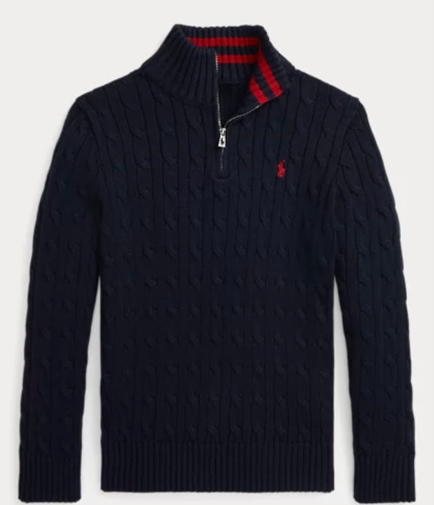 RALPH LAUREN KATOENEN KABELTRUI MET KWARTRITS