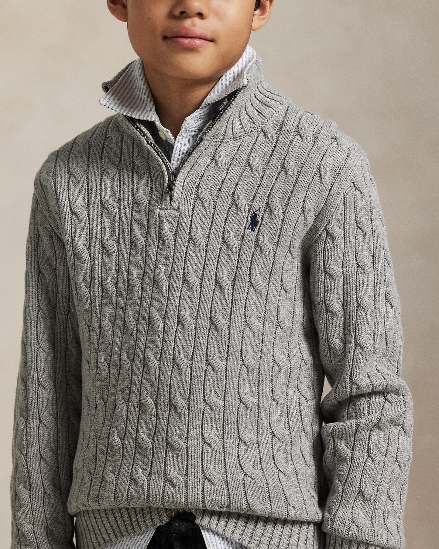 RALPH LAUREN KATOENEN KABELTRUI MET KWARTRITS