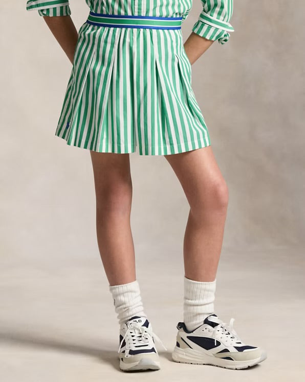 RALPH LAUREN STRIPED PLEATED POPLIN CULOTTE SHORT