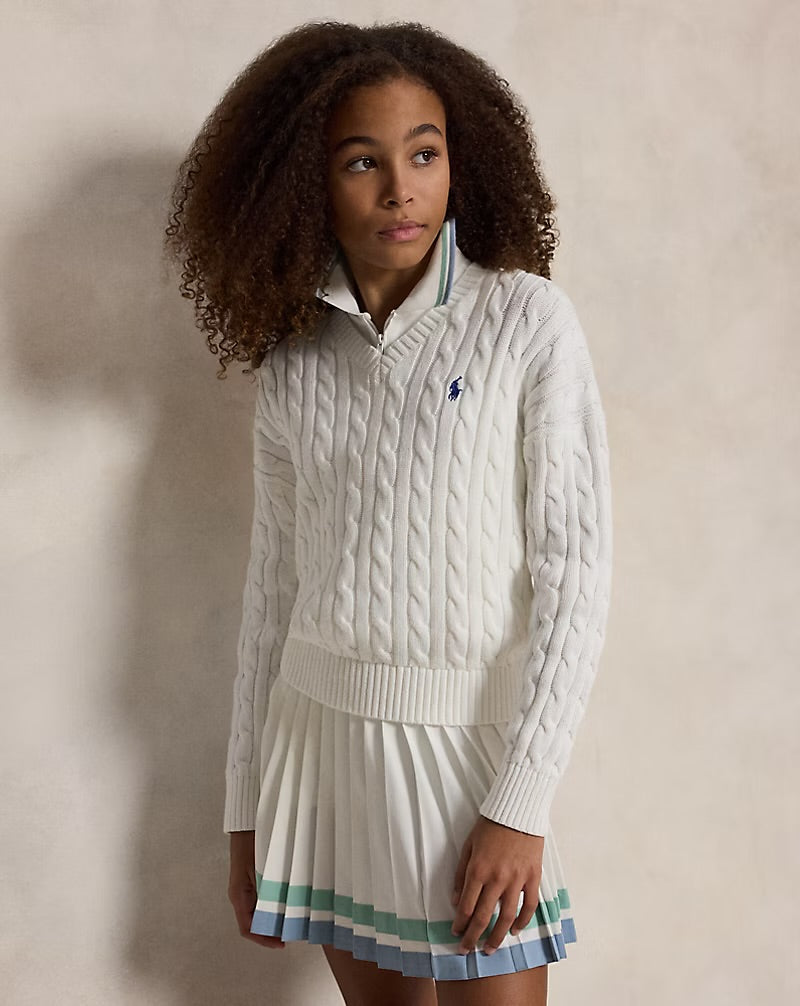 RALPH LAUREN KABEL GEBREIDE KATOENEN TRUI MET V-HALS