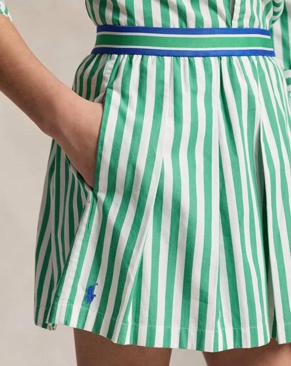 RALPH LAUREN STRIPED PLEATED POPLIN CULOTTE SHORT