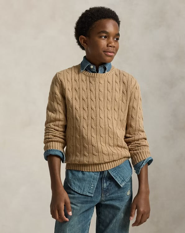 RALPH LAUREN KABELGEBREIDE KATOENEN TRUI