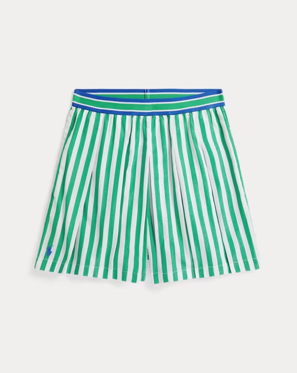 RALPH LAUREN STRIPED PLEATED POPLIN CULOTTE SHORT