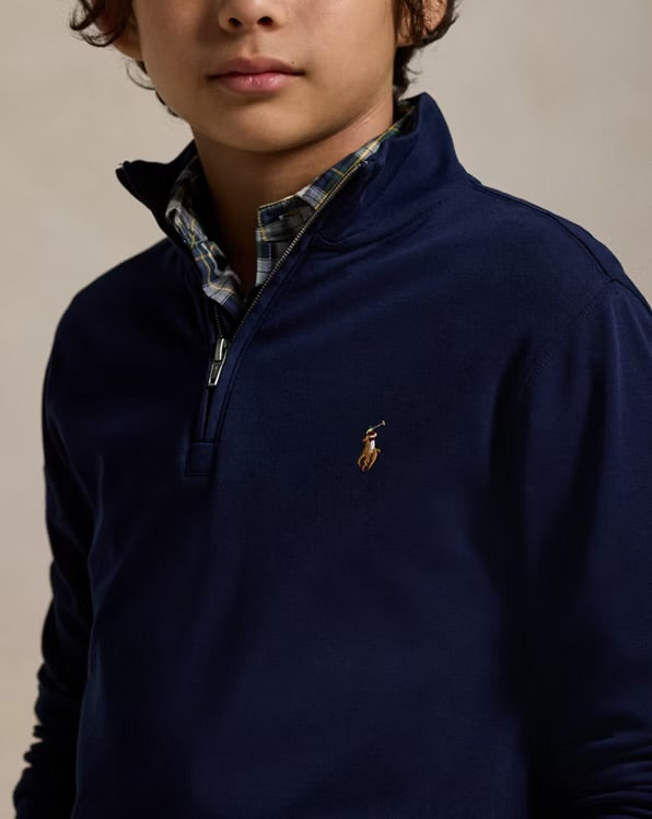 RALPH LAUREN KATOENEN INTERLOCK TRUI MET KWARTRITS