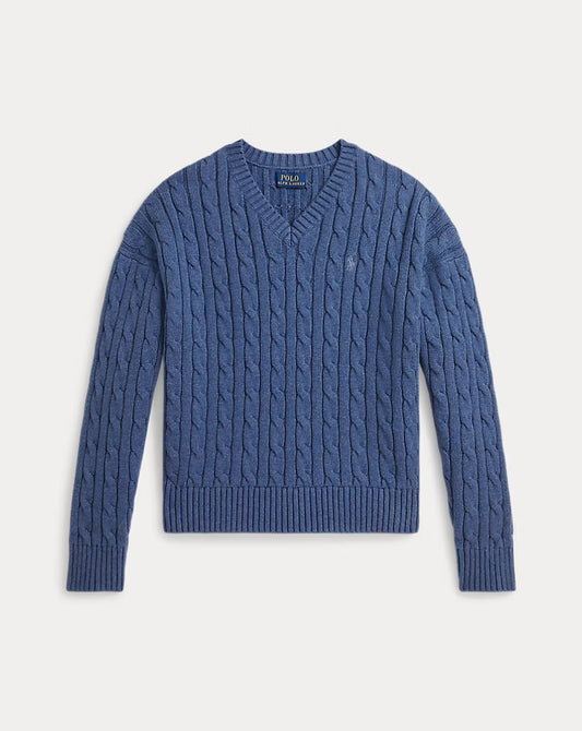 RALPH LAUREN KABEL GEBREIDE KATOENEN TRUI MET V-HALS