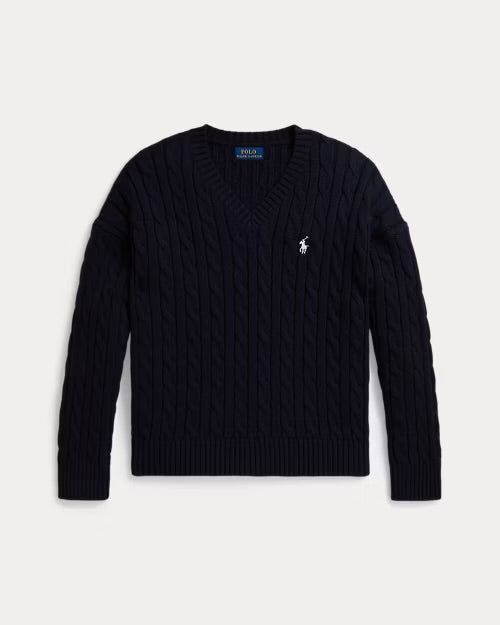 RALPH LAUREN KABEL GEBREIDE KATOENEN TRUI MET V-HALS