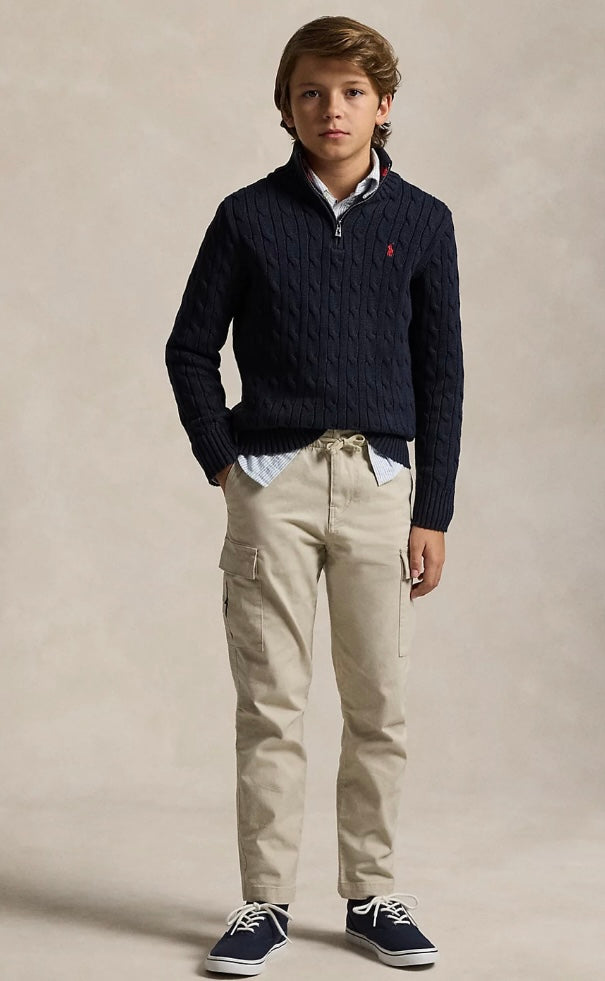 RALPH LAUREN KATOENEN KABELTRUI MET KWARTRITS