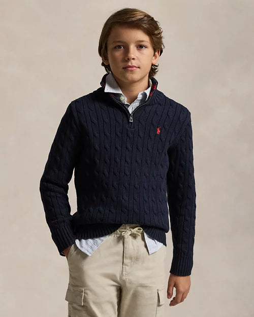 RALPH LAUREN KATOENEN KABELTRUI MET KWARTRITS